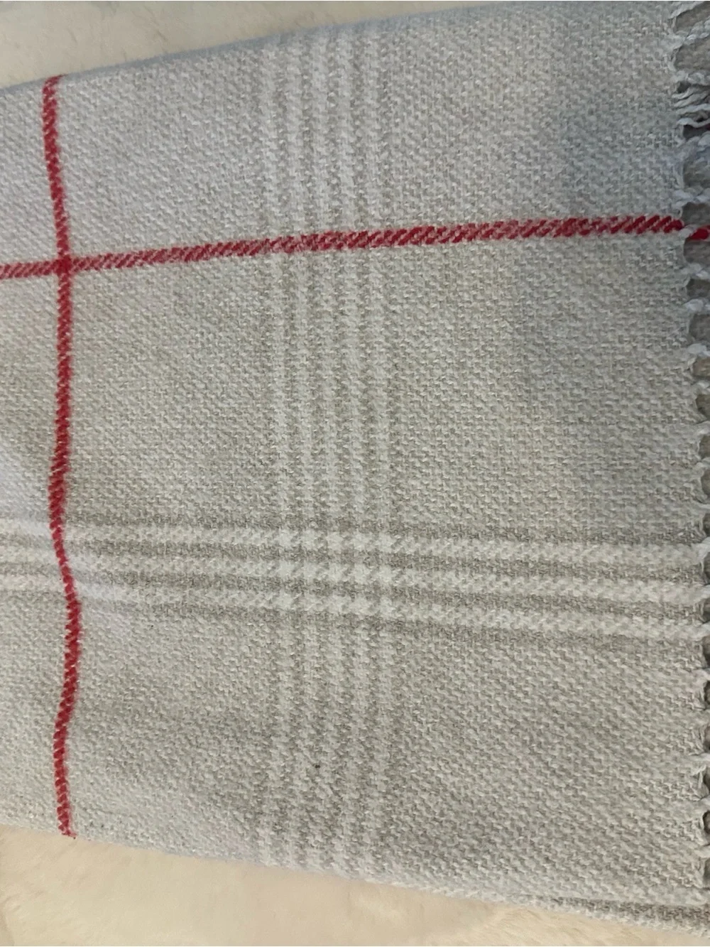 Made in Portugal Cotton Blend Light Gray Plaid Fringe Throw